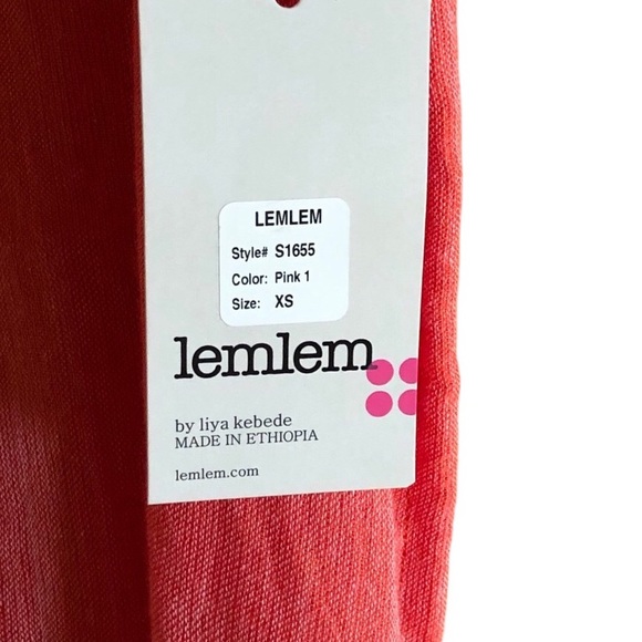 Pink orange and Charcoal Linen Lem Lem Tropical Dress with fringe - Picture 7 of 11